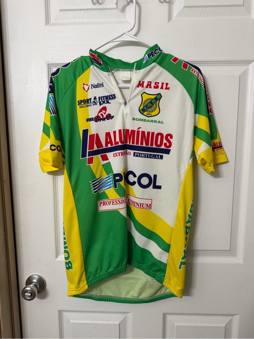 Green & Yellow Kids' Cycling Jersey with Sponsor Logos